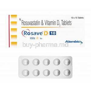 Rosave D, Rosuvastatin and Vitamin D3 1000IU 10mg box and tablets