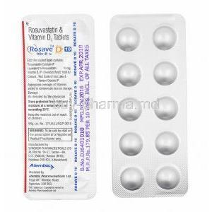 Rosave D, Rosuvastatin and Vitamin D3 1000IU 10mg tablets