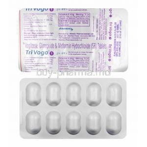 Trivogo, Glimepiride 1mg. Metformin 500mg and Voglibose 0.2mg tablets