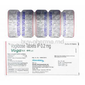 Vogo, Voglibose 0.2mg manufacturer and tablets back