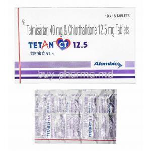 Tetan CT, Telmisartan and Chlorthalidone 12.5mg box and tablets