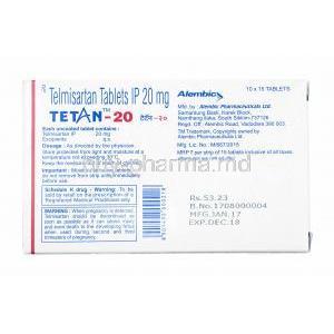 Tetan, Telmisartan 20mg manufacturer