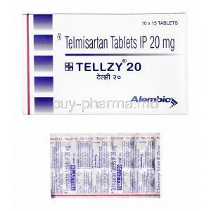 Tellzy, Telmisartan 20mg box and tablets