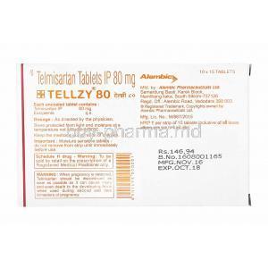Tellzy, Telmisartan 80mg manufacturer