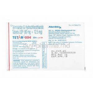 Tetan-H, Telmisartan and Hydrochlorothiazide 80mg manufacturer