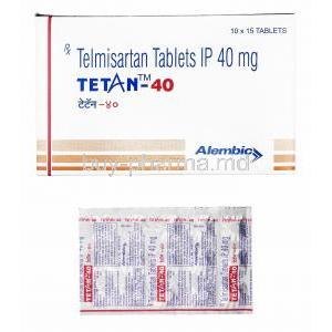 Tetan, Telmisartan 40mg box and tablets