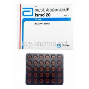 Ismo, Isosorbide Mononitrate 20mg box and tablets