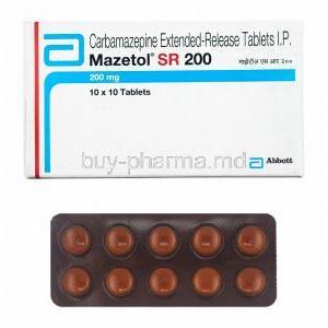 Mazetol SR, Carbamazepine 200mg box and tablets