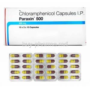 Paraxin, Chloramphenicol 500mg box and capsules