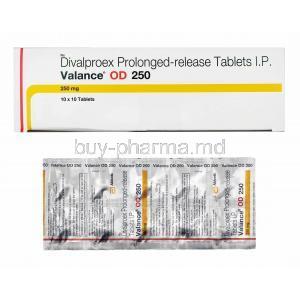 Valance OD, Divalproex 250mg box and tablets