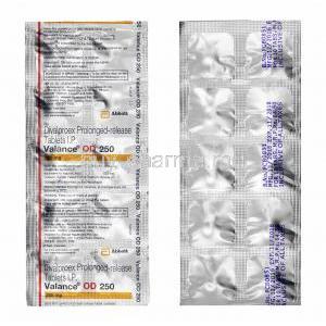 Valance OD, Divalproex 250mg tablets