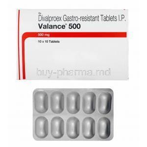 Valance, Divalproex  500mg box and tablets