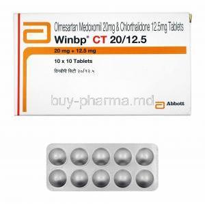 Winbp CT, Olmesartan 20mg and Chlorthalidone 12.5mg box and tablets