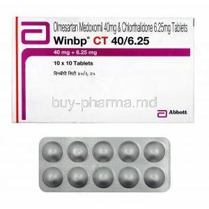 Winbp CT, Olmesartan 40mg and Chlorthalidone 6.25mg box and tablets