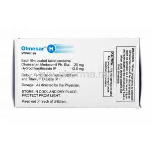 Olmesar H, Hydrochlorothiazide and Olmesartan 20mg composition