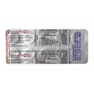Olmesar H, Hydrochlorothiazide and Olmesartan 40mg tablets back