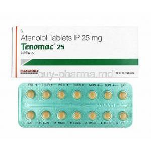 Tenomac. Atenolol 25mg box and tablets