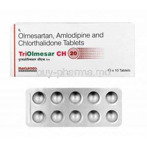 Triolmesar CH, Olmesartan, Amlodipine and Chlorthalidone 20mg box and tablets
