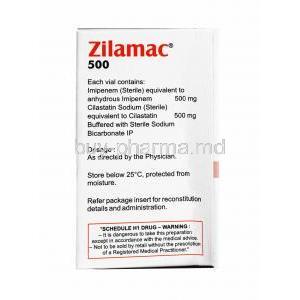 Zilamac Injection, Imipenem and Cilastatin 500mg composition