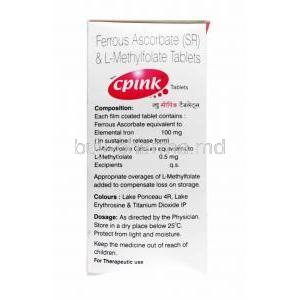 Cpink, Ferrous Ascorbate and L-Methylfolate composition
