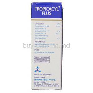 Tropicacyl Plus, Tropicamide/ Phenylephrine Hydrochloride 0.8%/ 5% 5 ml Eye Drops box composition
