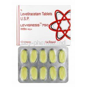 Levigress, Levetiracetam 750mg box and tablets