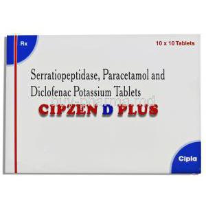 Enzoflam , Serratiopeptidase/  Diclofenac sodium/ Paracetamol  10 mg/ 50 mg/  500 mg Tablets (Bergen Health) Front