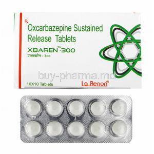 Xbaren, Oxcarbazepine 300mg box and tablets