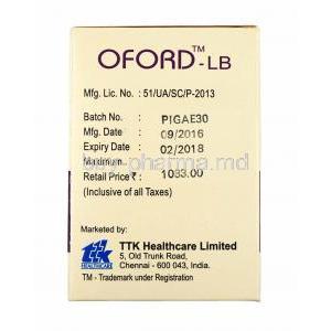 Oford-LB, Ornidazole, Ofloxacin and Lactobacillus box side