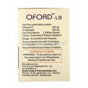 Oford-LB, Ornidazole, Ofloxacin and Lactobacillus composition