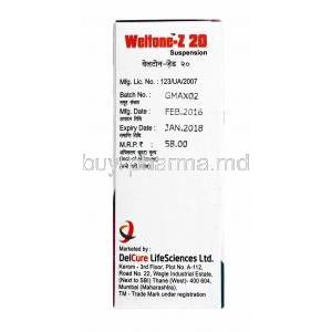Weltone-Z Oral Suspension, Zinc Gluconate box side