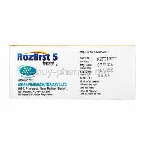 Rozfirst, Rosuvastatin 5mg box side