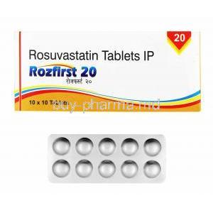Rozfirst, Rosuvastatin 20mg box and tablets
