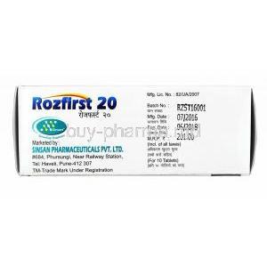 Rozfirst, Rosuvastatin 20mg manufacturer