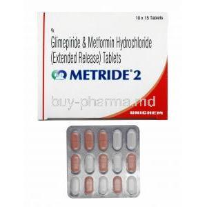 Metride, Glimepiride 2mg and Metformin box and tablets
