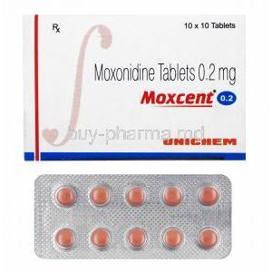 Moxcent, Moxonidine 0.2mg box and tablets