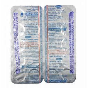 Cinaryl, Chlorpheniramine Maleate, Paracetamol and Phenylephrine tablets back