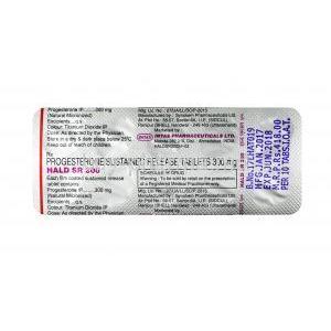 Hald  SR, Progesterone (Natural Micronized), 300 mg Tablet(SR), sheet information