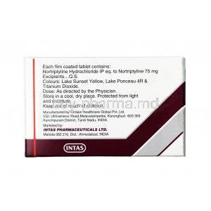 Nortimer,Nortriptyline,75 mg,Tablet,box back information