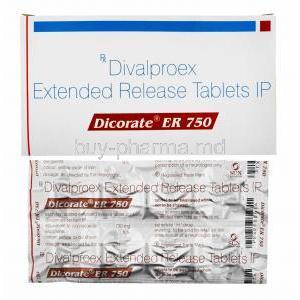 Dicorate ER, Divalproex 750mg box and tablets