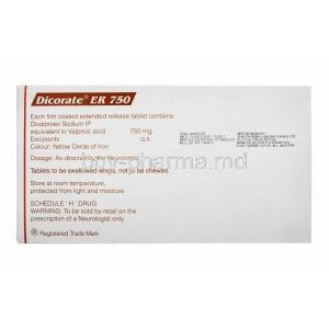 Dicorate ER, Divalproex 750mg composition