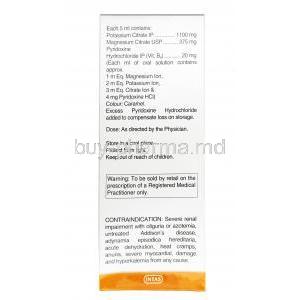 Potrate-MB6, Potassium 1100mg Magnesium 375mgVitamin B6 20mg, Oral Solution, box information
