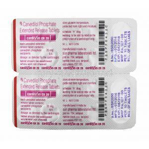 Cardivas CR, Carvedilol 20mg tablets back