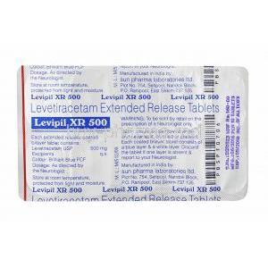 Levipil XR, Levetiracetam 500mg tablets back