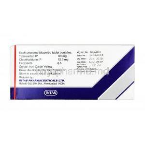 Sartel-C Telmisartan 40mg, Chlorthalidone 12.5mg,Tablet, Box back information