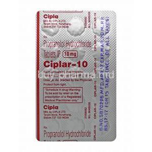 Ciplar, Propranolol 10mg tablets back