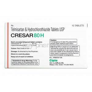 Cresar H, Telmisartan 80mg and Hydrochlorothiazide 12.5mg composition