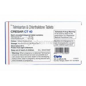 Cresar CT, Telmisartan 40mg and Chlorthalidone 12.5mg composition