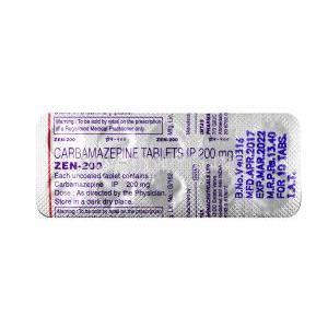 Zen, Carbamazepine 200 mg, Tablet, sheet information