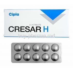 Cresar H, Telmisartan 40mg and Hydrochlorothiazide 12.5mg box and tablets